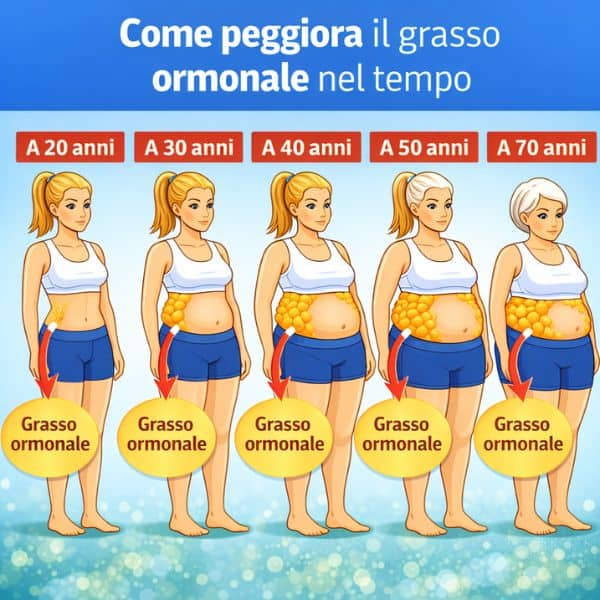Evoluzione del grasso ormonale con l'età in donne.