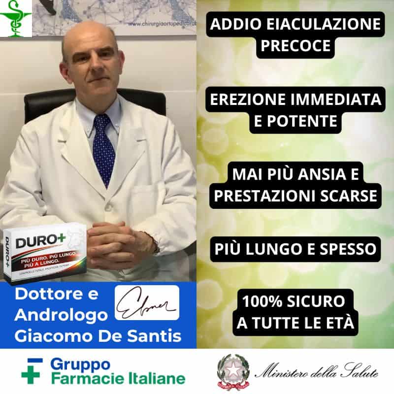Dottore in camice bianco promuove DURO+ per salute e benessere.