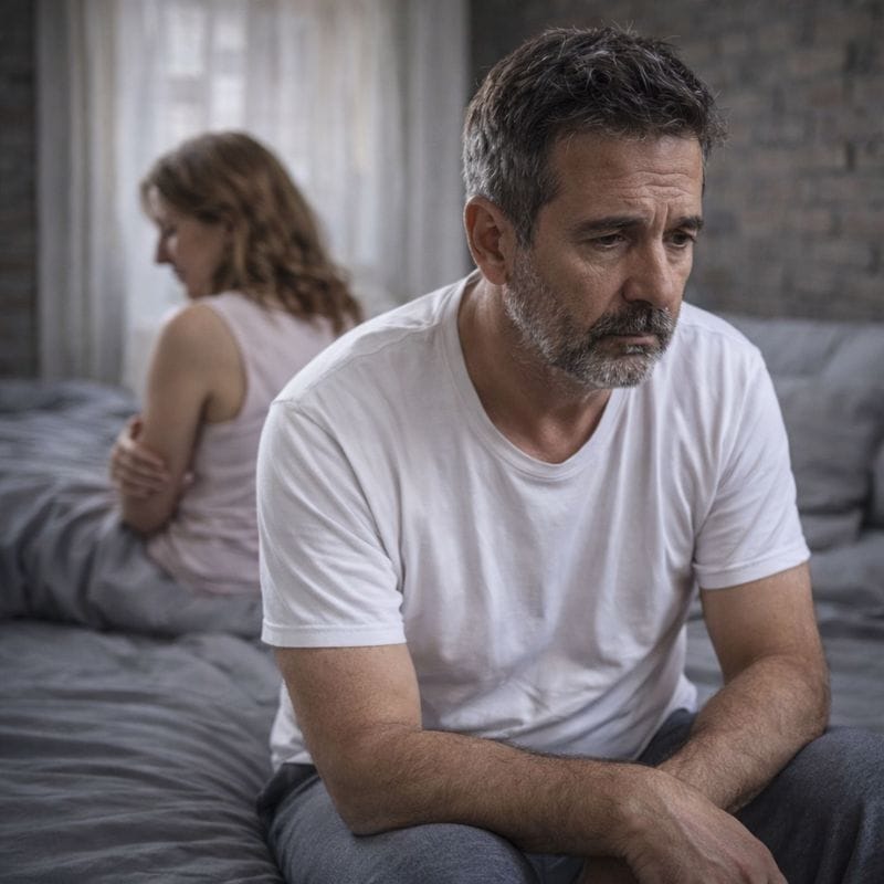 Uomo triste e donna arrabbiata seduti separatamente in casa.