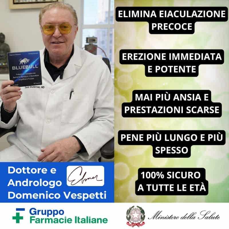 Dott. Vespetti con libro BlueBull e testo sui benefici del trattamento.