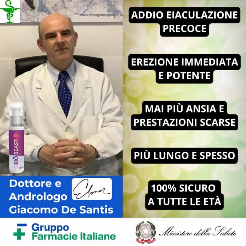 Dottore in camice bianco promuove Bio Beast 2x1 per infiammazione e benessere.