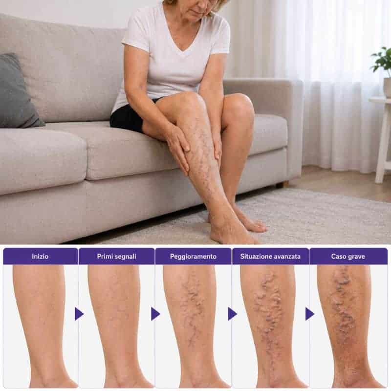 Progressione delle varici alle gambe con trattamento Varico lift 2x1.