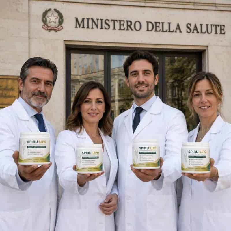 Gruppo di professionisti con Spirulina Lipo davanti al Ministero della Salute.