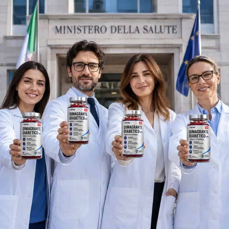 Professionisti sanitari con integratori per diabete davanti al Ministero della Salute.