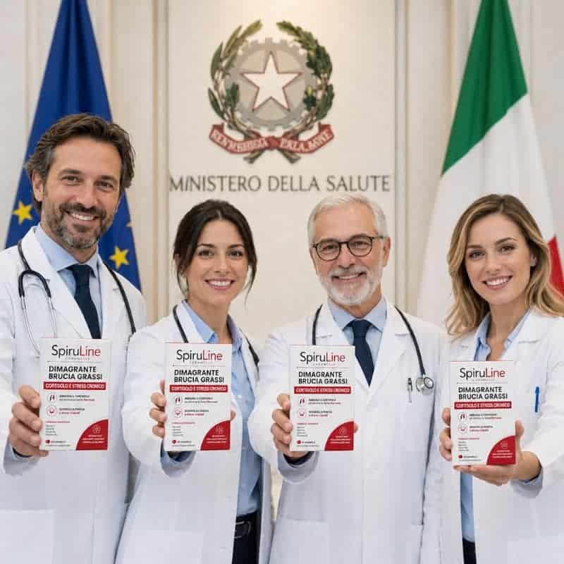 Professionisti medici con prodotti SpiruLine in un'istituzione sanitaria italiana.