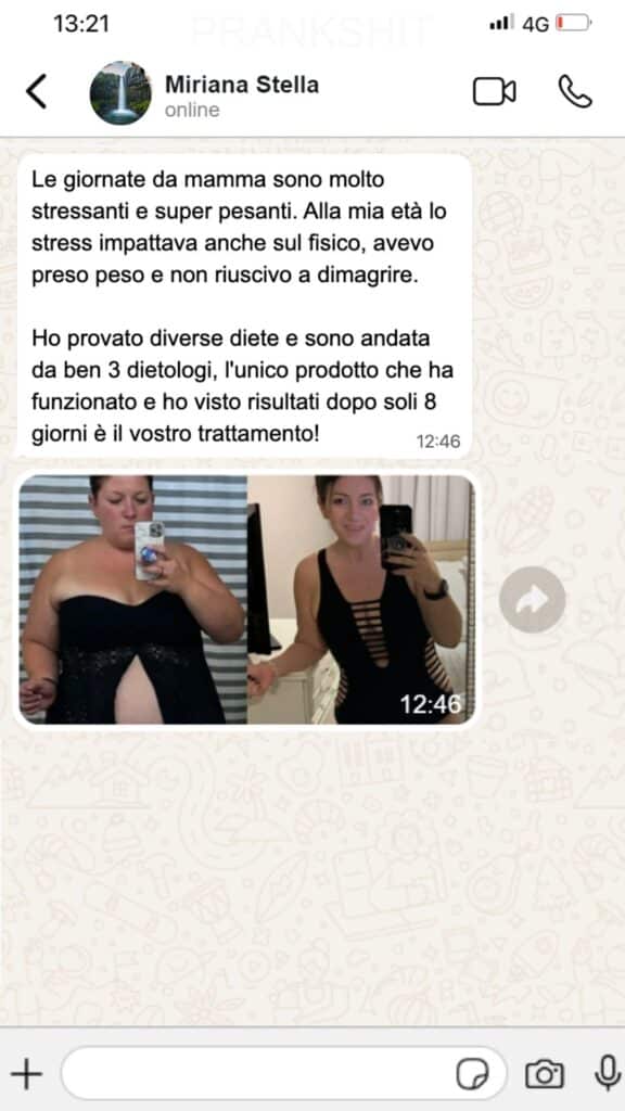 Testimonianza di donna che mostra miglioramenti con SpiruLine 1x.