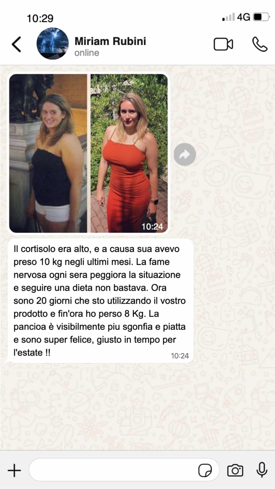 Donna felice prima e dopo l'uso di SpiruLine 1x per la perdita di peso.