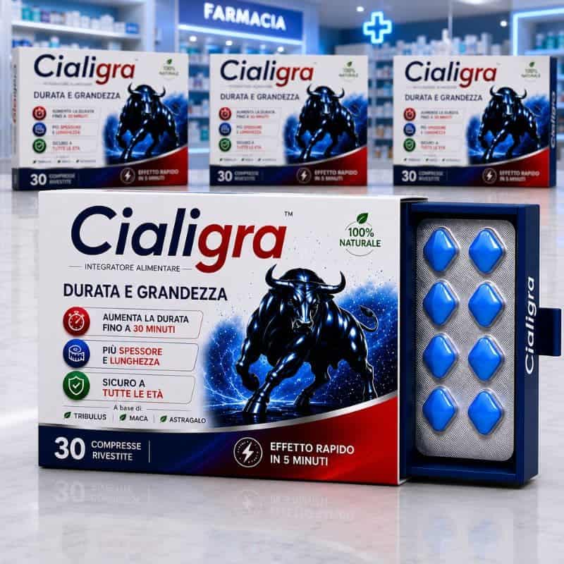 Box di Cialigra 4x1 con compresse rivestite e blister.